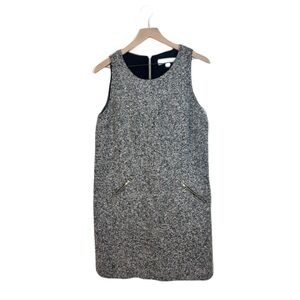 Ann Taylor Grey Sleeveless Zip Pocket Tweed Shift Dress Sz 12P